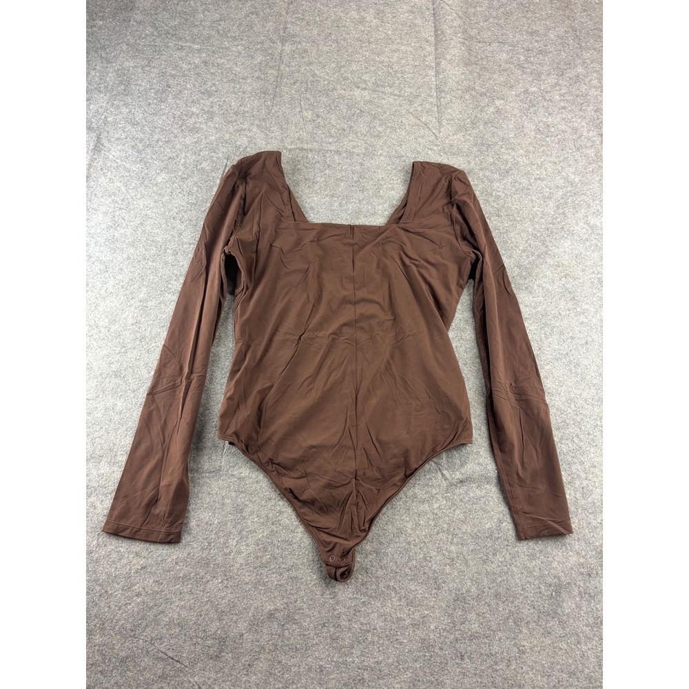 Quince Brown Long Sleeve Square Neck Bodysuit Basic Minimalist Chic Womens XL